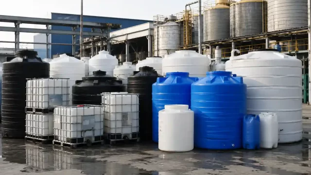 Durable HDPE storage tanks and industrial containers manufactured using 500 litre blow moulding machine manufacturer technology for agriculture, chemical processing, and industrial storage applications