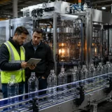 PET Bottle Blowing Machine Manufacturer India facility with engineers evaluating automated PET bottle production equipment and manufacturing performance before investment