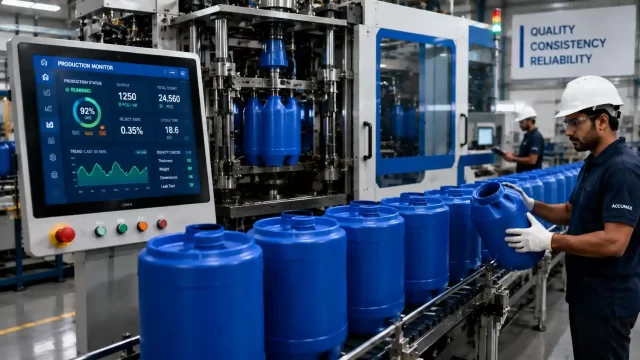 Advanced HDPE blow moulding production line with automated quality control and manufacturing monitoring systems